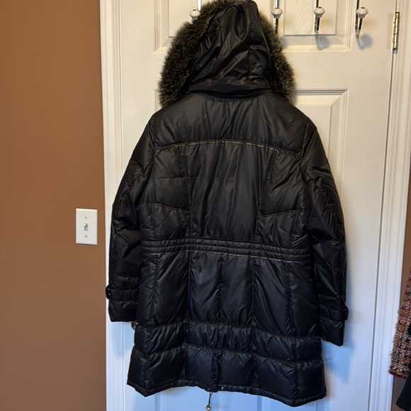COLE HAAN Quilted Fox Fur Trim Hooded Down Puffer Coat Size Large - Picture 4 of 12